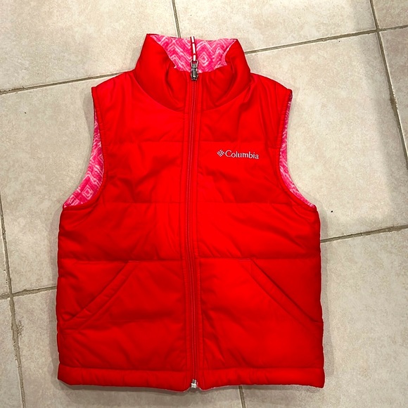 Columbia Other - Columbia Girls Sz S Reversible Puffer Vest Pink Pockets Full Zip Outerwear FLAW